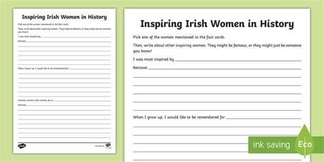 Inspiring Irish Women in History Writing Worksheet