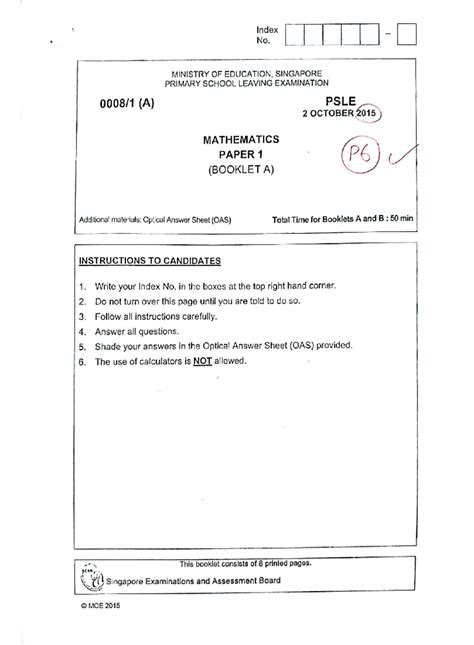 PSLE 2015 Mathematics Paper 1 & 2 Solutions and Answers - Studocu