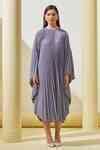 Buy Grey Crepe Round Neck Pleated Cape Dress For Women by Pleats By ...