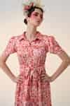 Buy Red Satin Collared Saki Floral Print Dress For Women by Dania ...