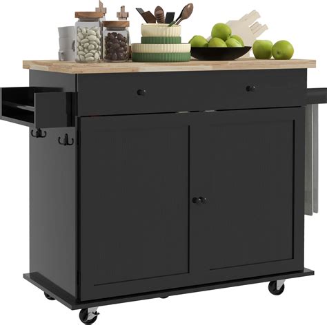 Amazon.com: HOMCOM Kitchen Island with Storage, Farmhouse Rolling ...
