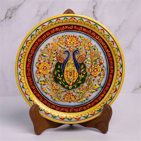 Traditional Peacock, Gold Leaf 9 Inch Marble Decorative Plate - Handic ...
