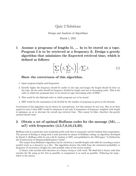 Quiz 2 Soln - Quiz2 Sol - Quiz 2 Solutions Design and Analysis of ...