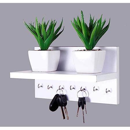 Captiver Engineered Wood Wall Mount Key Holder 7 Hooks with Decor Shelf ...