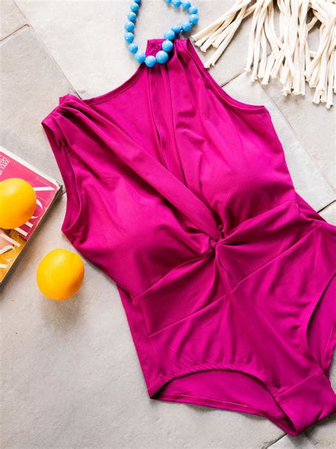 AOBA I Women Magenta Solid Twist Knot Monokini Swimwear I Nylon I S-XL