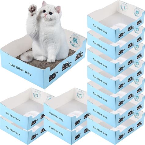 Amazon.com: 12 Pack Disposable Cat Litter Box Foldable Cardboard Kitty ...