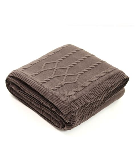Twist Cable Cotton Knitted Throw Blanket With Warm Sherpa (Brown ...