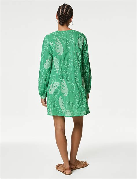 Buy Pure Cotton Embroidered V-Neck Mini Beach Dress at Marks & Spencer