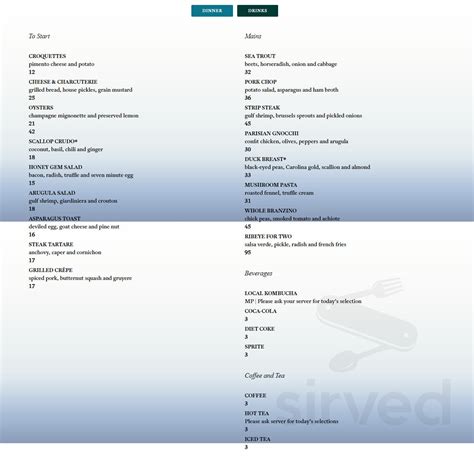 The Preacher's Son menu in Bentonville, Arkansas, USA