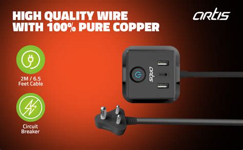 Artis AR-4SS-3USBCB 4 Universal Sockets with 2 USB Ports & 1 USB Type C ...