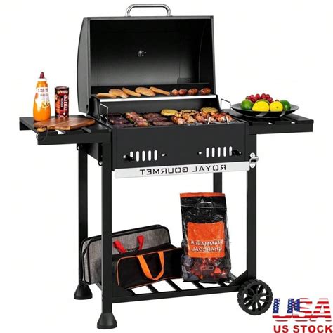 24-Inch Charcoal BBQ Grill With Foldable Shelves Temperature Control ...