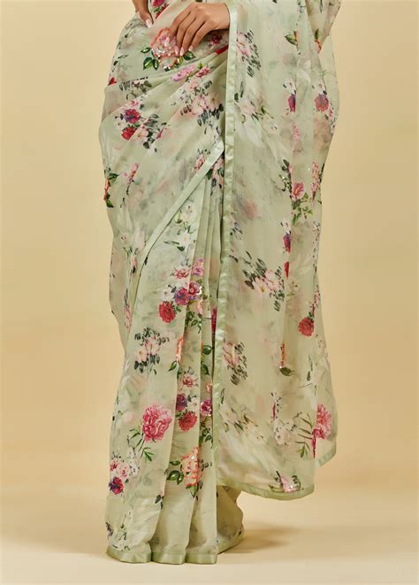 Natalie Printed Highlighted French Chiffon Saree – Atelier Shikaarbagh