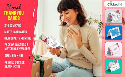 Clickedin Thank You Cards for Small Business, Stylish Floral Design, 12 ...