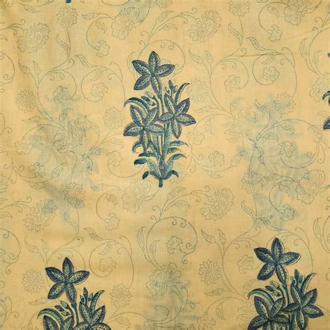 Pre Cut (1 Meter) Pure Cotton Light Yellow With Grey Motif Hand Block ...
