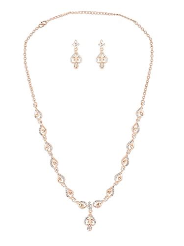 Buy ZAVERI PEARLS Rose Gold Dazzling Cubic Zirconia Bling Necklace ...