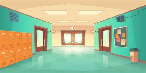 School hallway interior with doors and lockers | Free Vector