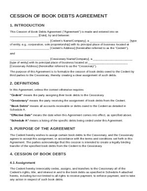 Cession Of Book Debts Agreement Template - Fill and Sign Printable ...