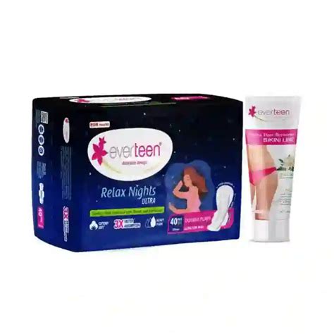 everteen Relax Nights Ultra 40 Pads and Natural Bikini Line Hair ...