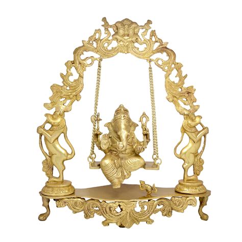 Brass Statue Ganesha on Jhula Swing Idol for Home Mandir – Two ...