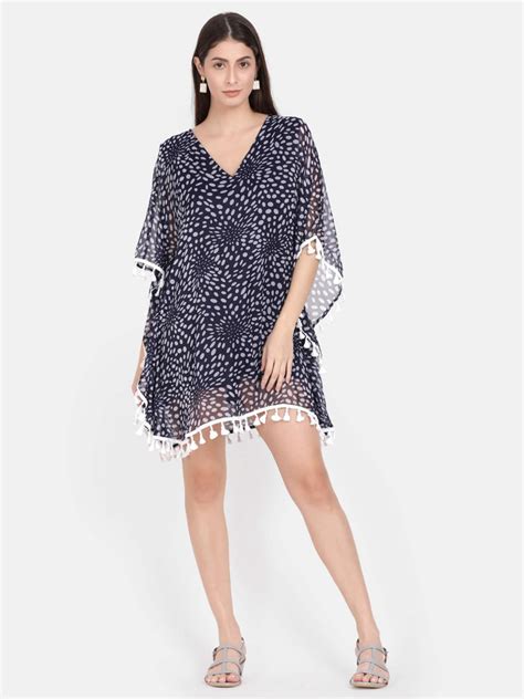 Women Blue Polka Dot Kaftan Top With Lace Detailing – G O O S E B E R Y®