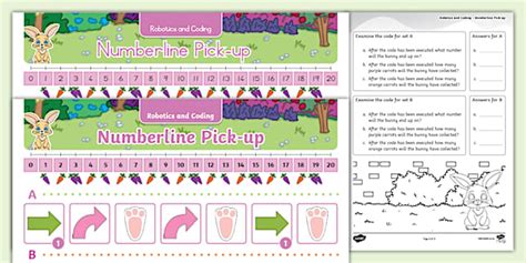 Grade 2 - Coding - Worksheet: Number line Pick Up