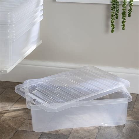 Buy VSL 32 Litre Underbed Plastic Storage Box - Clear Box with Clear ...