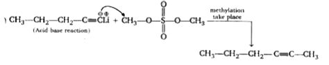 `CH_(3) - CH_(2) - CH_(2) - C -= CH + underset("Lithium amide")(LiNH_(2 ...