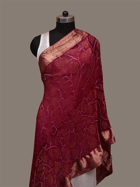 Purple Bandhani Banaras Chiffon Dupatta with Tree Design ds2983 – Uppada
