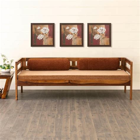 Buy Helios Posen Sheesham Wood Diwan Bed with 2 Bolster - Brown from ...