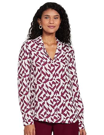 Marks & Spencer Women's Regular Blouse (T53/2352T_Burgundy Mix XL (14 ...