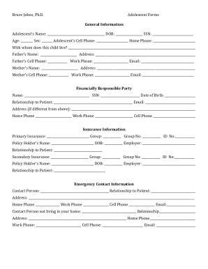 Fillable Online Bruce Johns, Ph.D. Adolescent Forms Fax Email Print ...