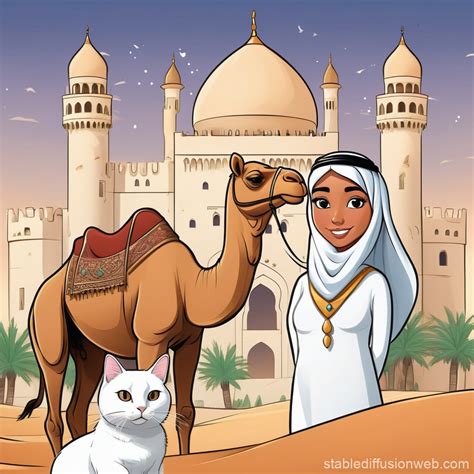 Arabian Princess with Camel and Cat | Stable Diffusion Online