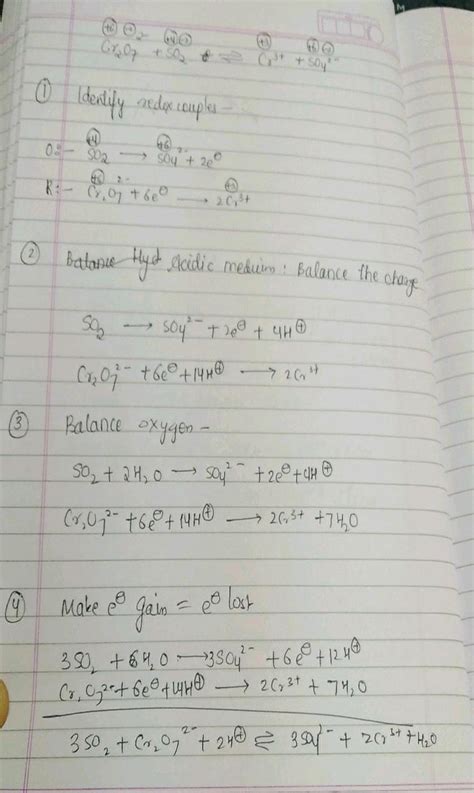 Write oxidation and reduction of cr2o7-2+so2 gives ways to cr+3+so4-2 ...