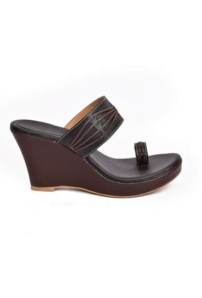 Coco Brown Vegan Leather Kolhapuri Wedges | Saagah by Tjori – TJORI