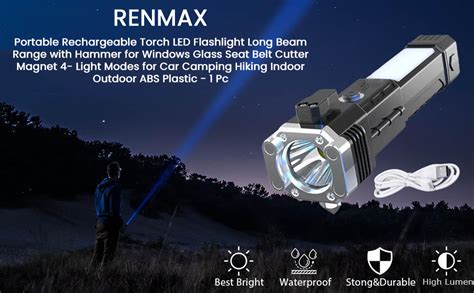 RENMAX Portable Rechargeable Torch LED Flashlight Long Beam Range with ...
