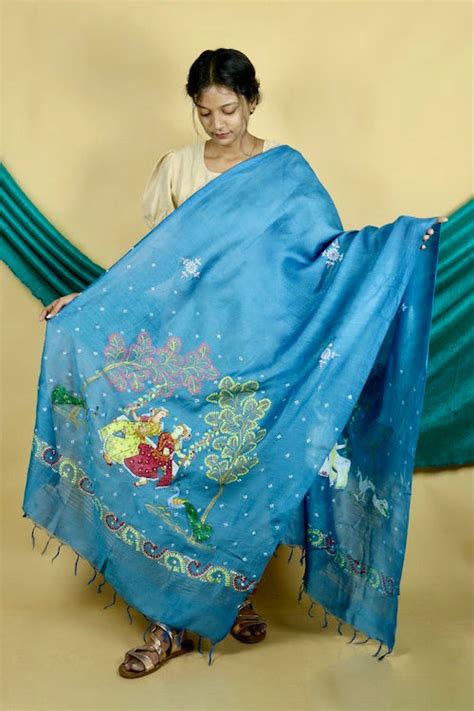 Diorama Designs Pattachitra "Sangini" Handpainted Munga Silk Dupatta ...