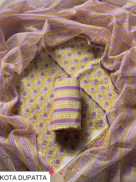 Suits Wala Hand Block Print Cotton Suit Set with Kota Doria Dupatta WA ...