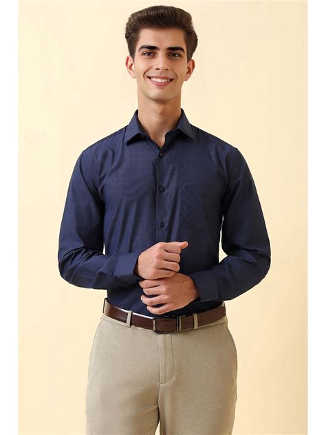 Buy Allen Solly Men Navy Blue Textured Full Sleeves Formal Shirt Online