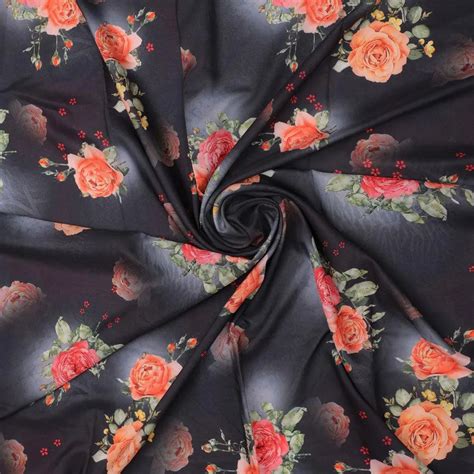 Kora Silk Digital Printed Fabric - Black Floral Unstitched Fabric – FAB ...
