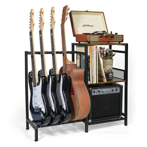ikkle Guitar Stand Multiple Guitars with Vinyl Record Storage Cabinet ...