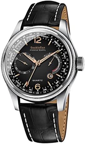 Buy DOUBLERUN 3D Glass Date Display Two Tone Dial Leather Belt Analog ...