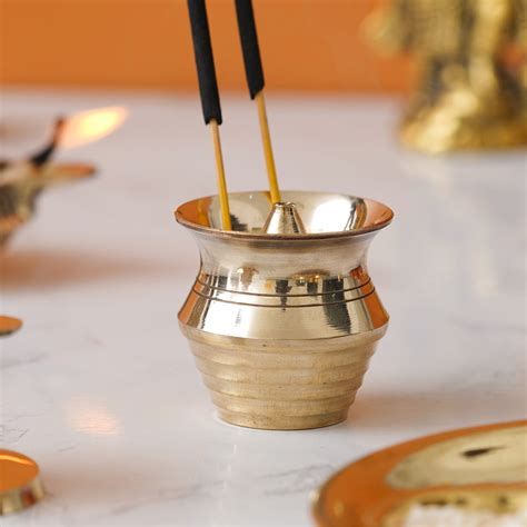 eCraftIndia Golden Matka Shape Brass Incense Stick Holder Agarbatti St