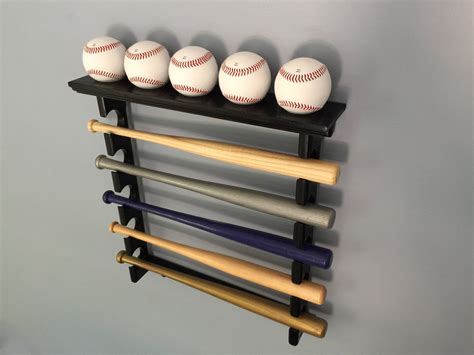Ball Display Shelf Baseball Bat Display Shelf - Wooden Rack Holds 10 ...
