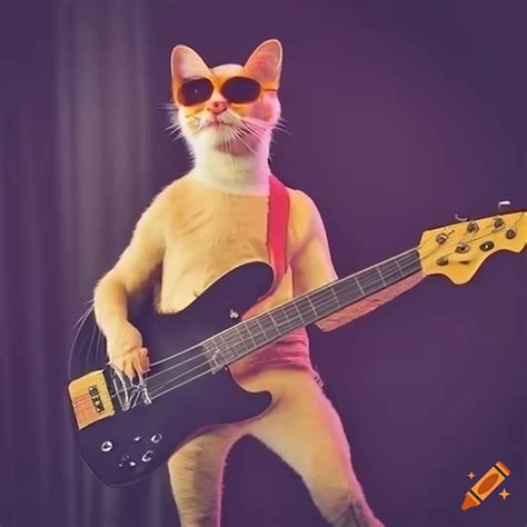 Cool cat playing bass guitar with sunglasses on Craiyon