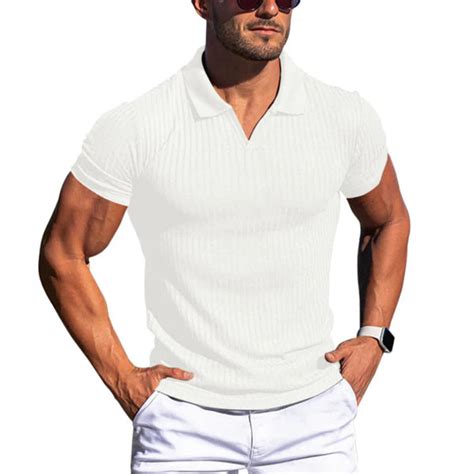 Men's Solid Striped Lapel Short Sleeve Polo Shirt – My Corefit