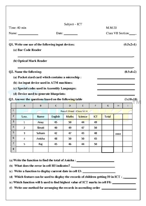 Computer Sample Paper 3 - Subject – ICT Time: 40 min M: Name: Date ...