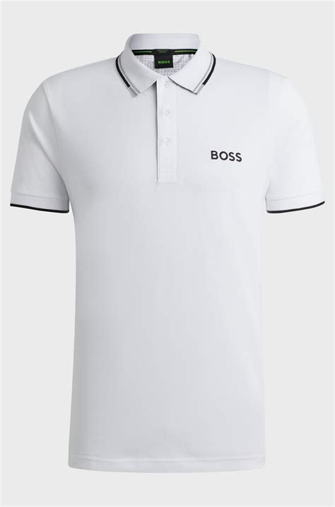BOSS - Cotton-blend polo shirt with contrast logos - White
