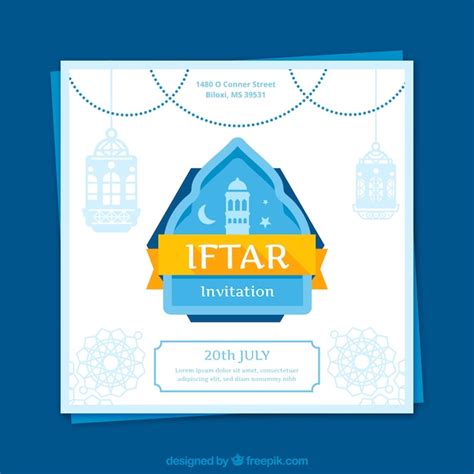 Invito Iftar con lampade e moschea in stile piatto | Vettore Gratis