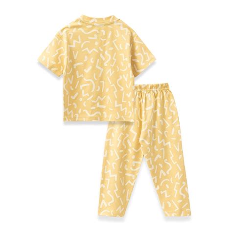 Night Dress for Kids – Doodle Printed Yellow Cotton Baby Pyjama Set ...