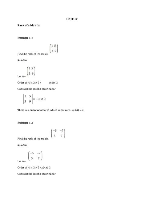 Rank and Solution of Linear Equations: UNIT5 Examples and Methods - Studocu